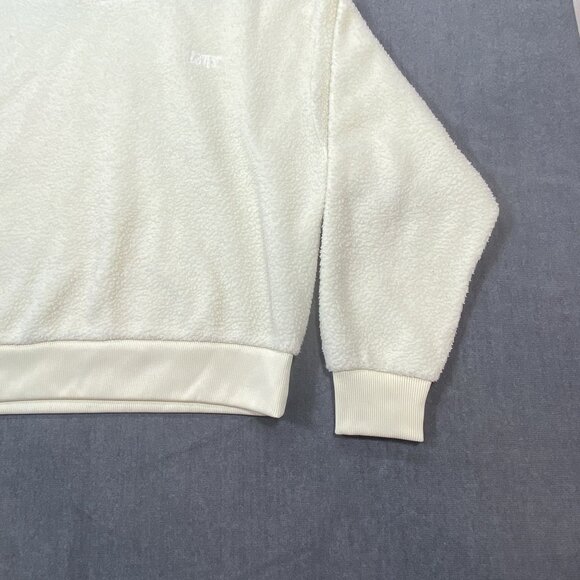 Levis Womens Ivory Sherpa Fleece Crewneck Pullover Cropped Sweatshirt Size XS - Picture 7 of 11
